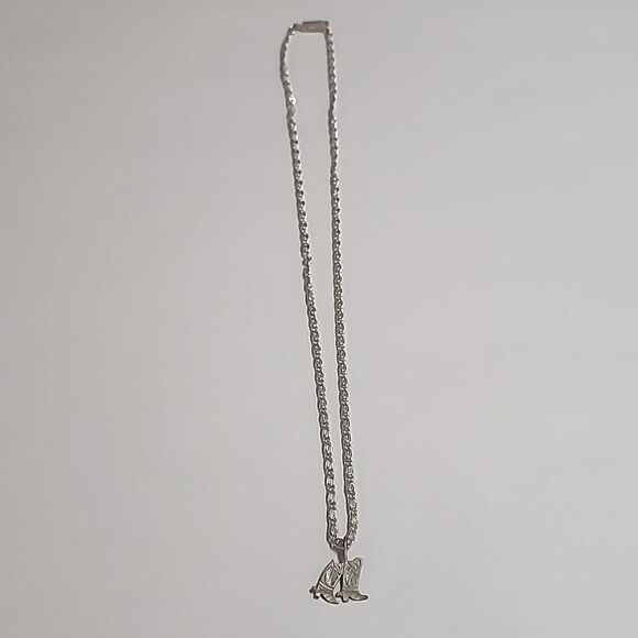 Sterling Silver 925 Boot Charm on Silver Tone Snail Chain Necklace - Picture 3 of 4